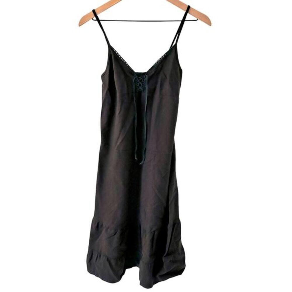 N & G Black Linen‎ Spaghetti Strap V-Neck Fit & Flare Ruffle Summer Dress XXL
